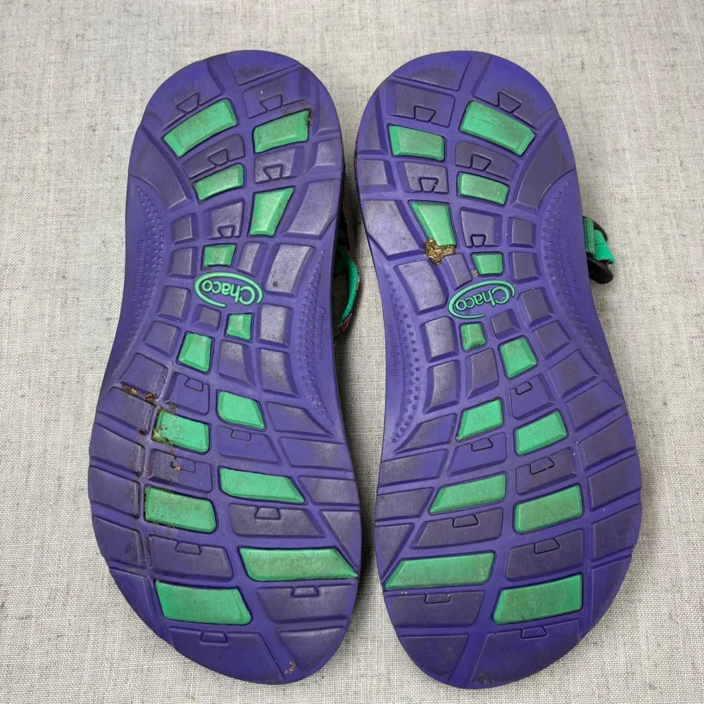Chaco Kids Z1 Ecotread Strappy Sandals Green Purple Geometric Unisex Kids Size 6